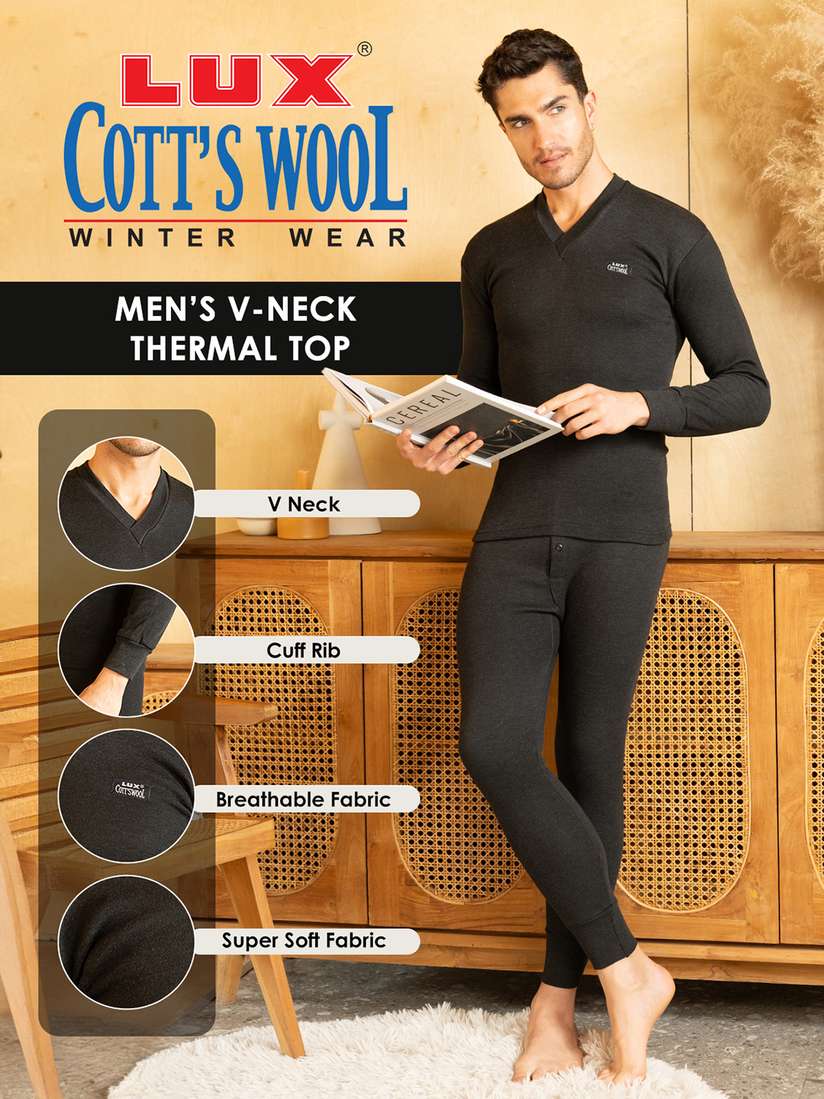 V Neck Lux Cottswool Winter Wear Lux Cottswool Men Black Solid