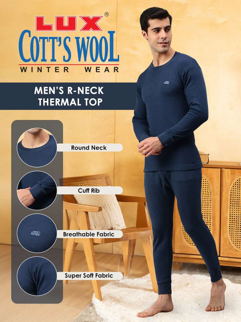 Buy Lux Cottswool Men Blue Solid Cotton Thermal Tops Thermal Tops for Men 19641252 Myntra