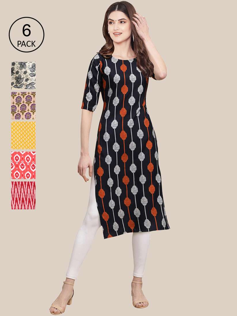 Buy Ethnic basket Women Pack Of 6 Floral Printed Crepe Kurta Kurtas for Women 19643154 Myntra