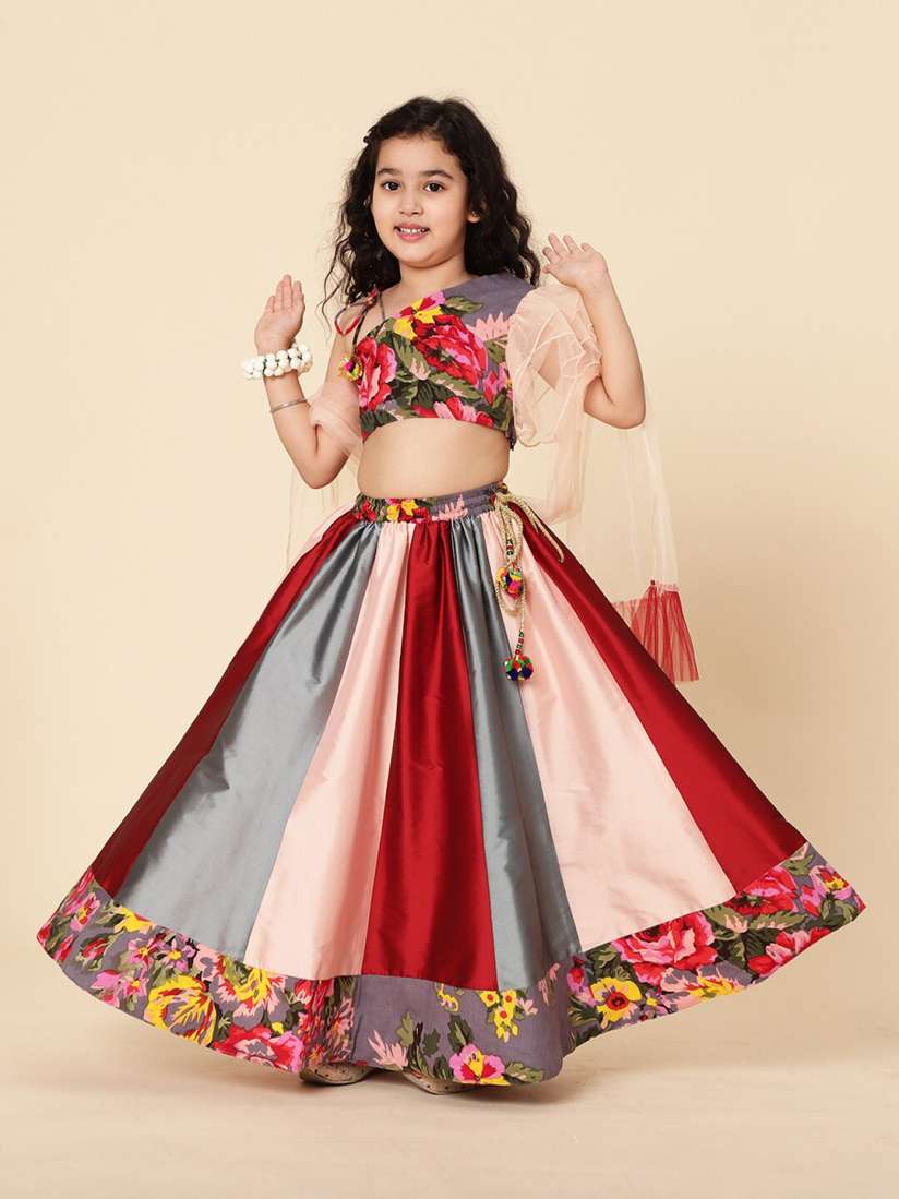 Buy A T U N Girls Grey Maroon Printed Ready to Wear Lehenga Blouse With Dupatta Lehenga Choli for Girls 19643316 Myntra
