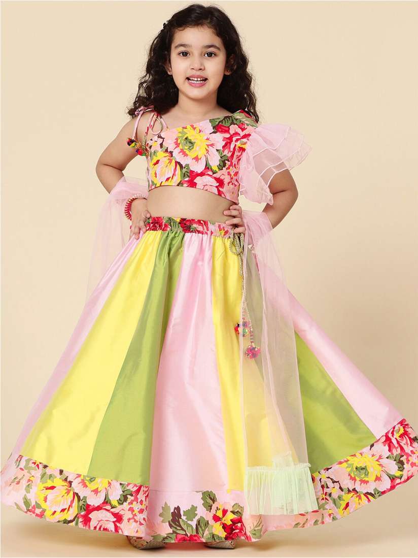 Buy A T U N Girls Pink Yellow Printed Ready to Wear Lehenga Blouse With Dupatta Lehenga Choli for Girls 19643320 Myntra