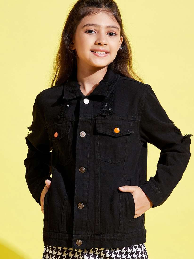 Buy Noh Voh SASSAFRAS Kids Girls Black Washed Denim Jacket Jackets for Girls 19644710 Myntra