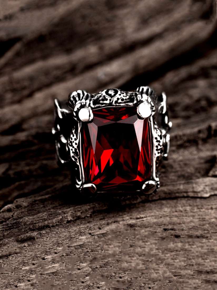 Buy Yellow Chimes Men Silver Toned Red Stone Studded Stainless Steel Finger Ring Ring for Men 19657574 Myntra