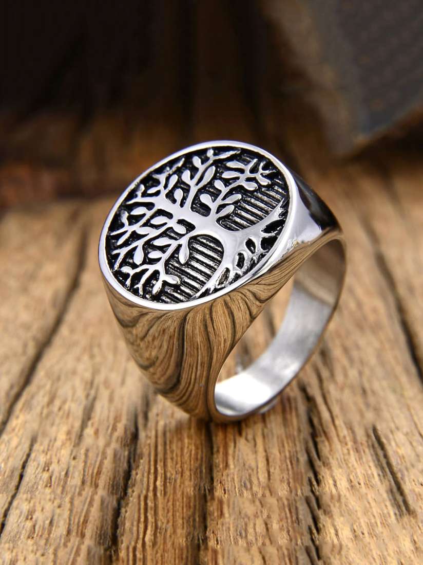 Buy Yellow Chimes Men Silver Toned Black Stainless Steel Finger Ring Ring for Men 19657614 Myntra