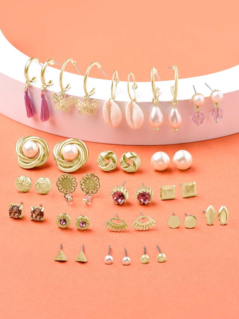 Buy Zaveri Pearls Set of 20 Gold Plated Contemporary Studs Earrings Earrings for Women 19659240 Myntra