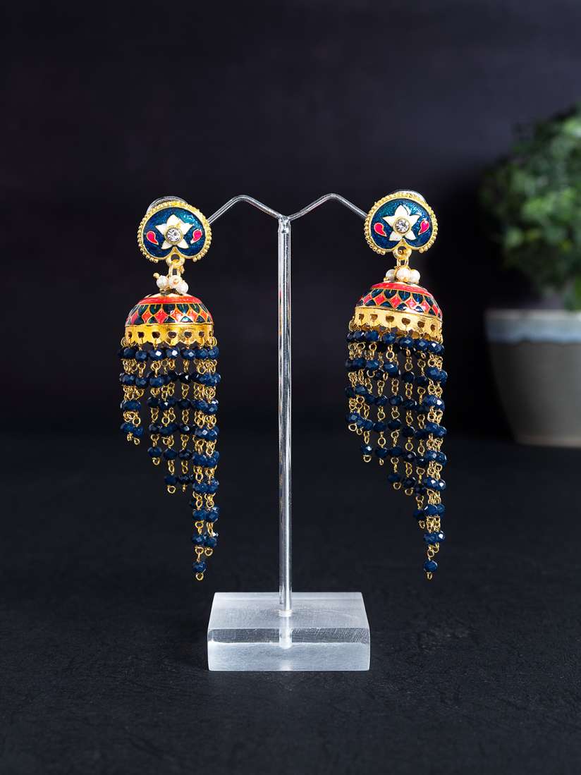 Buy Golden Peacock Navy Blue Gold Toned Dome Shaped Drop Earrings Earrings for Women 19663382 Myntra