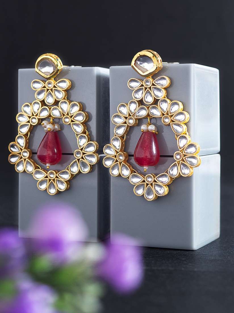 Buy Golden Peacock Red Gold Toned Contemporary Drop Earrings Earrings for Women 19663496 Myntra