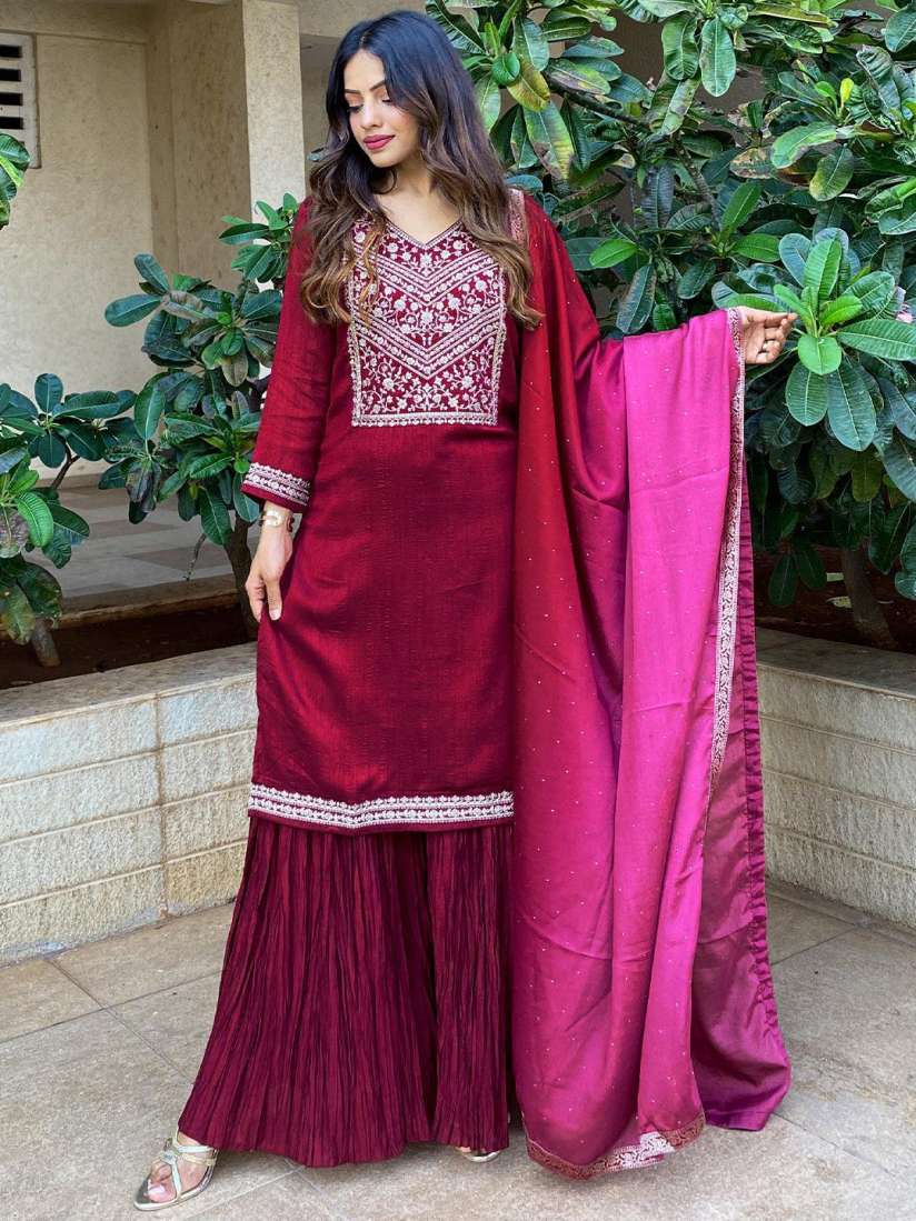 Buy Libas Women Fuchsia Floral Yoke Design Kurta with Sharara With Dupatta Kurta Sets for Women 19674584 Myntra