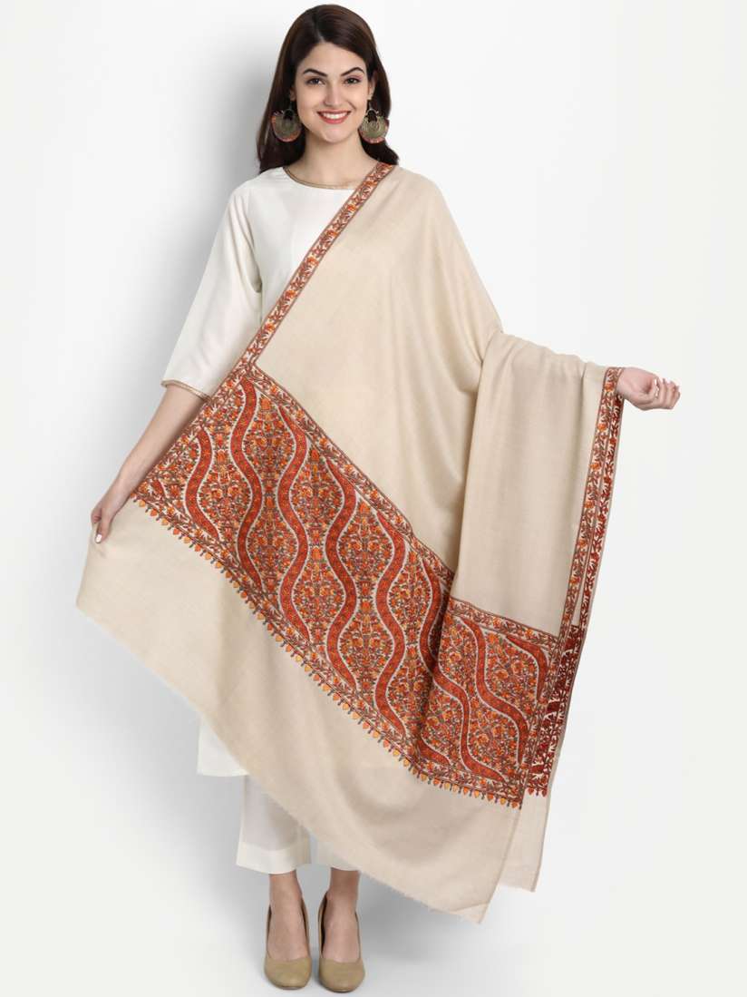 Buy Zamour Women Beige Paper Mache Embroidery Kashmiri Shawl Shawl for Women 19674698 Myntra
