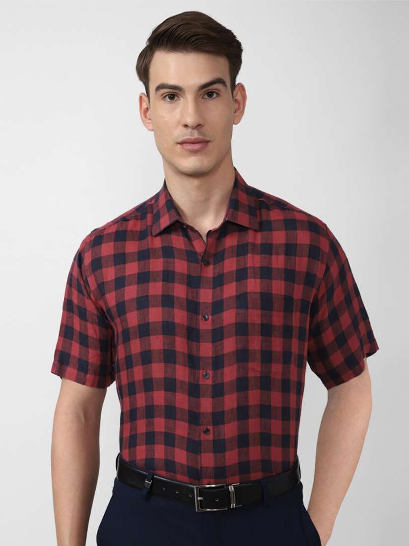 Buy Van Heusen Men Red Buffalo Linen Checked Formal Shirt Shirts for Men 19678230 Myntra