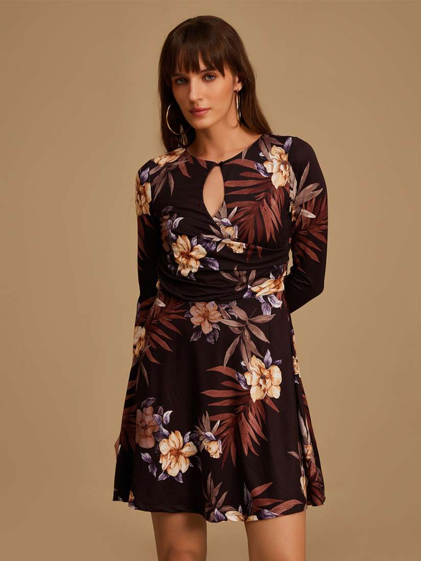 Buy Kazo Women Brown Floral Keyhole Neck Dress Dresses for Women 19687192 Myntra