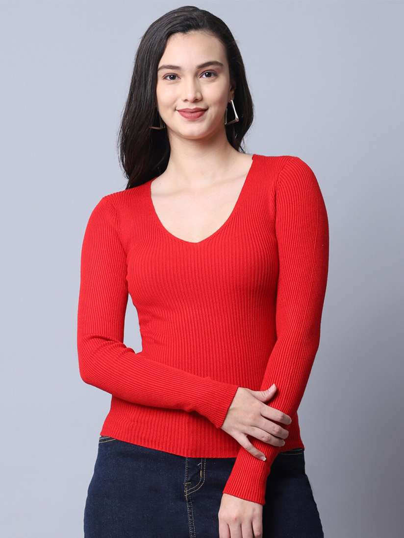Buy TAG 7 Women Red Solid V Neck Winter Top Tops for Women 19702030 Myntra