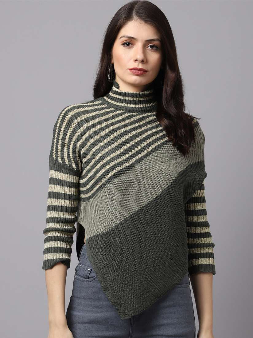 Buy TAG 7 Black Grey Striped Woolen Winter Top Tops for Women 19702038 Myntra