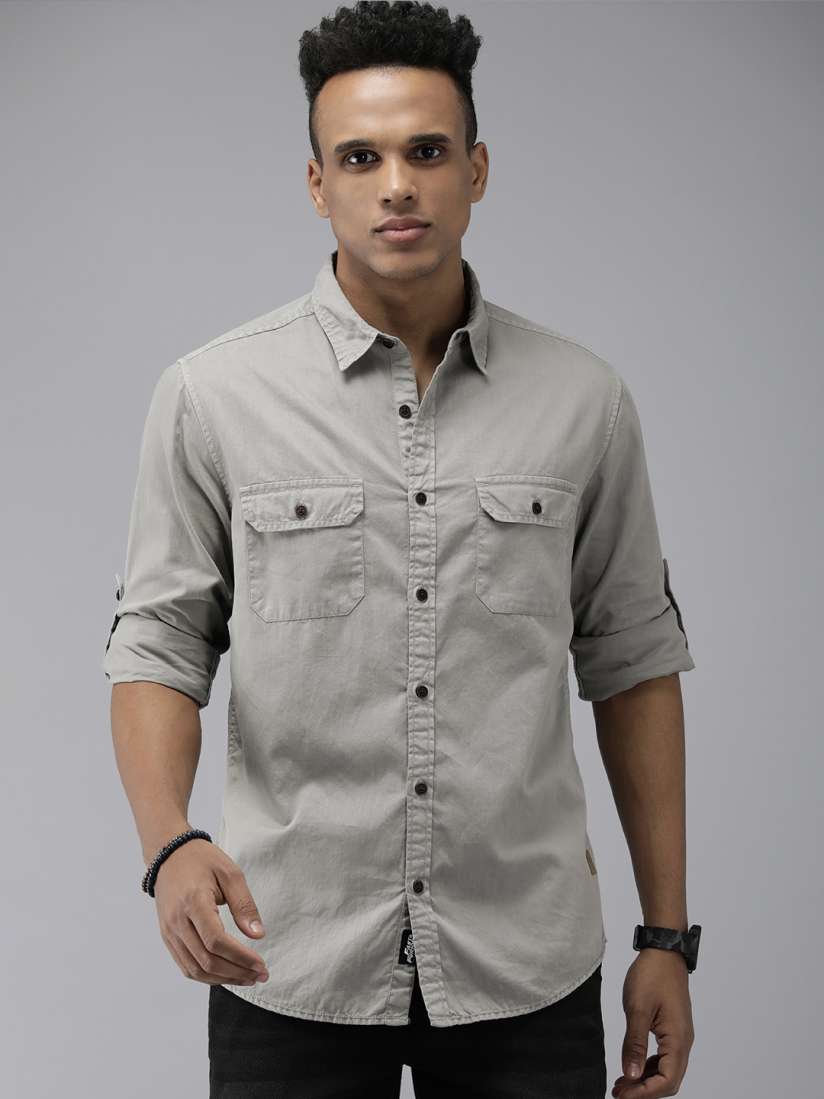 Buy Roadster Men Grey Solid Pure Cotton Standard Casual Shirt Shirts for Men 19702824 Myntra