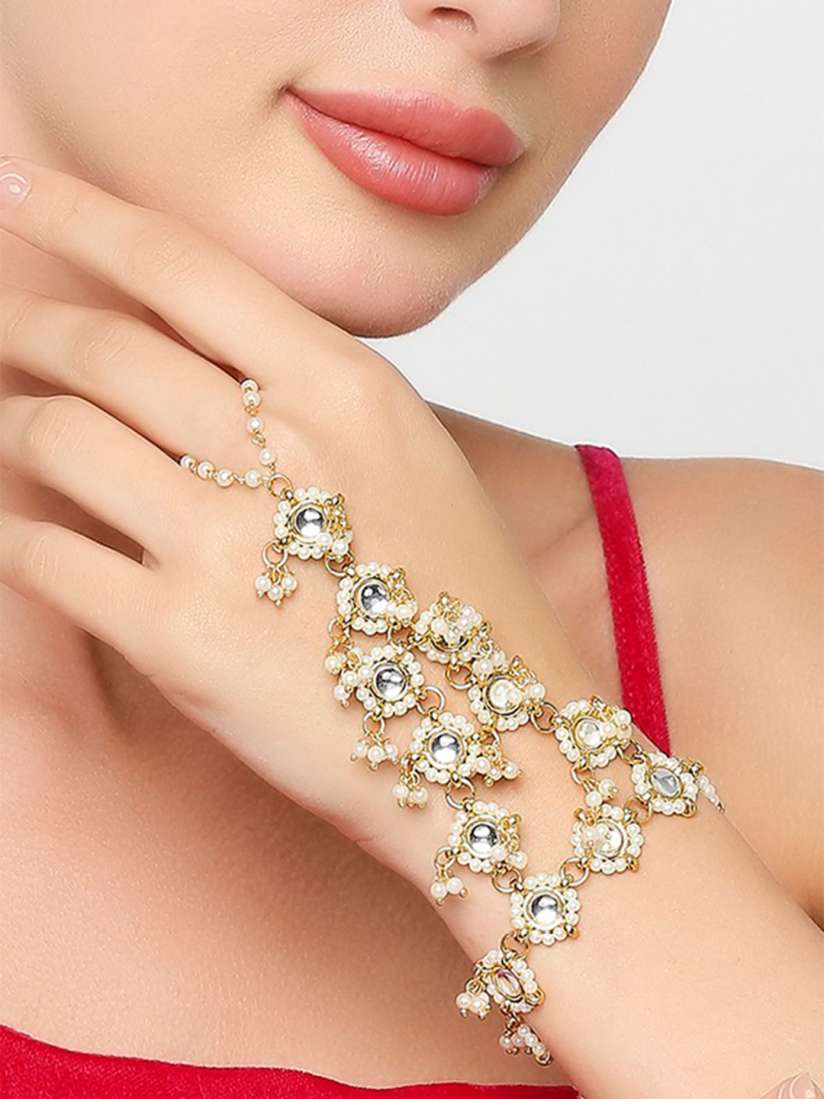 Buy OOMPH Women Gold Toned White Kundan Ring Bracelet Bracelet for Women 19704092 Myntra