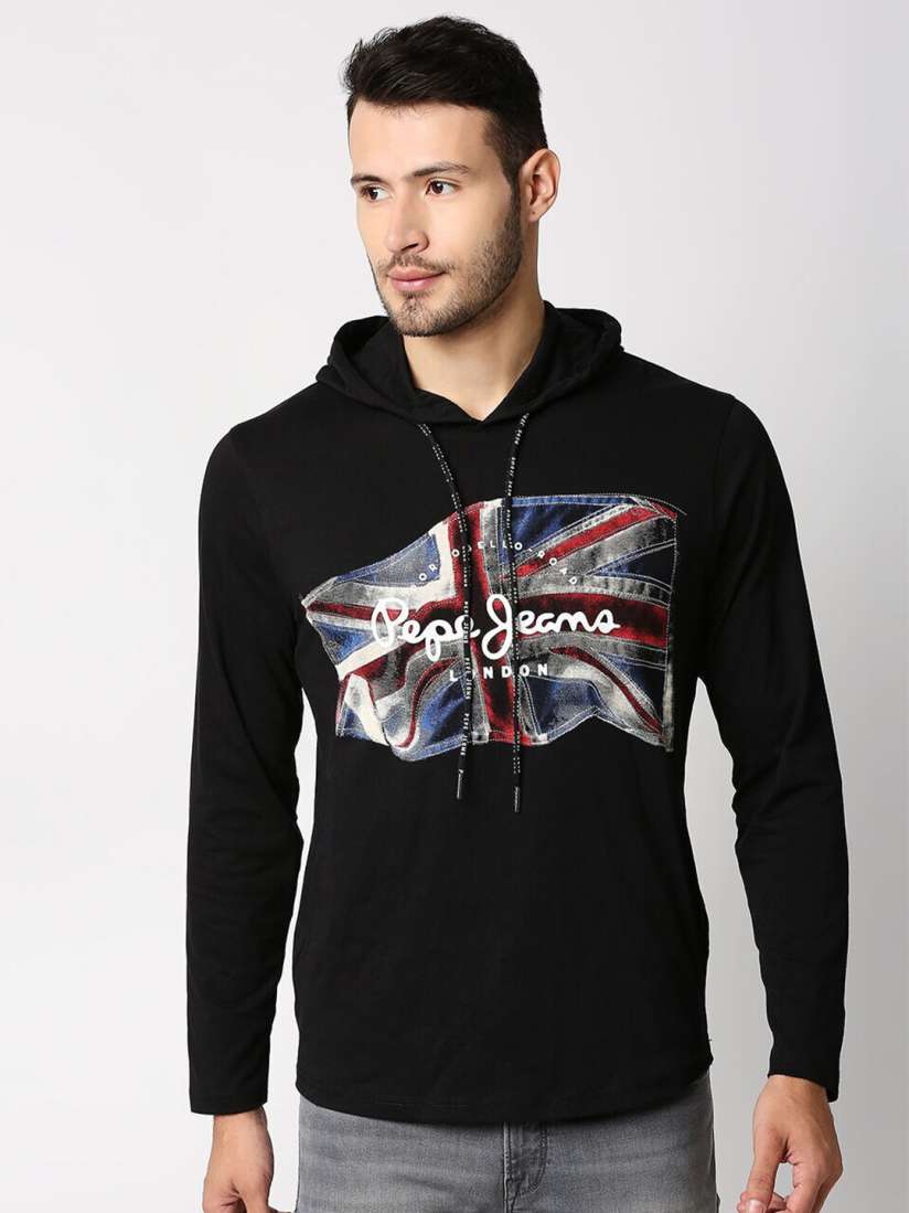 Buy Pepe Jeans Men Black Printed Hooded T shirt Tshirts for Men 19706112 Myntra