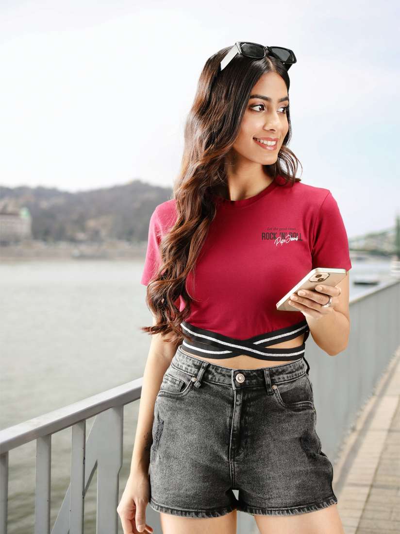 Buy Pepe Jeans Women Red Black Crop T shirt Tshirts for Women 19706680 Myntra