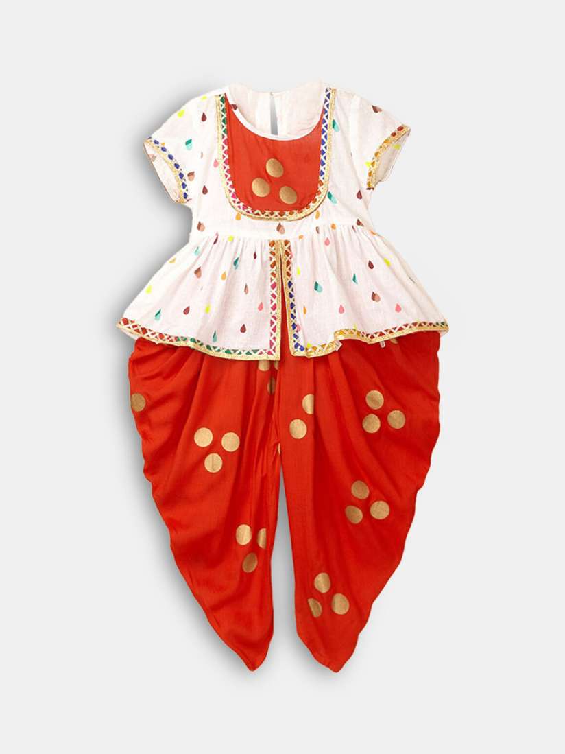 Buy Hopscotch Girls White Embroidered Pure Cotton Kurti with Dhoti Pants Kurta Sets for Girls 19712790 Myntra