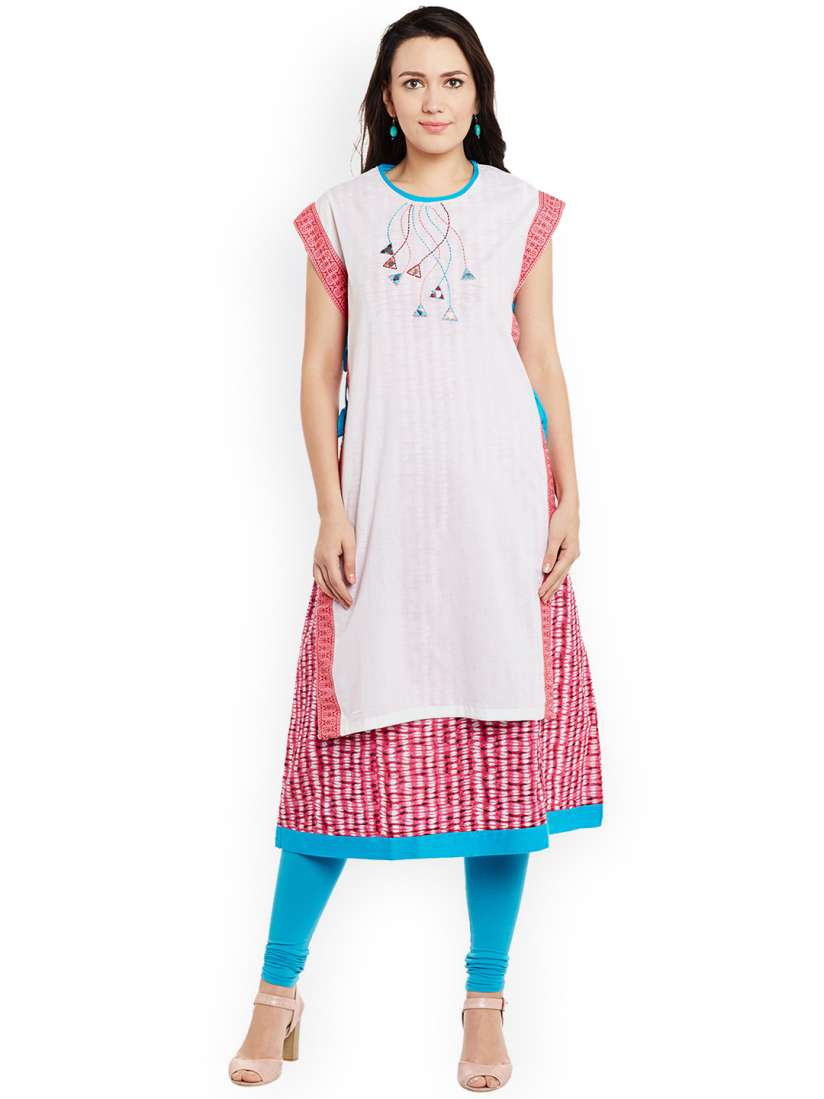 Buy Kurti s By Menka Women Pink White Solid Straight Layered Kurta Kurtas for Women Myntra