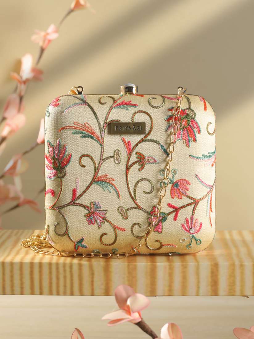 Buy Priyaasi Beige Pink Embroidered Box Clutch Clutches for Women 19714068 Myntra