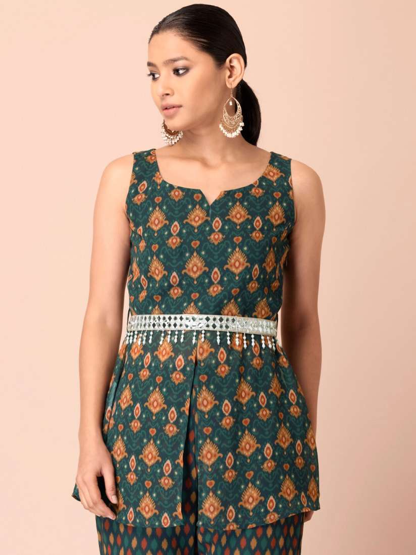 Buy INDYA Ethnic Motifs Printed Belted Georgette Kurti Kurtis for Women 19718470 Myntra