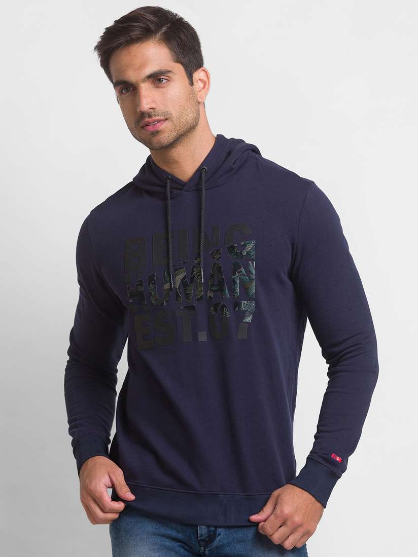 Buy Being Human Men Navy Blue Printed Sweatshirt Sweatshirts for