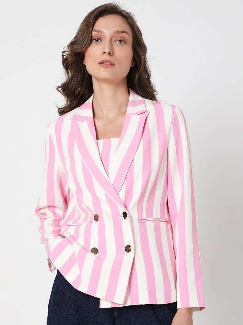 Buy Vero Moda Women Pink White Striped Double Breasted Casual Blazer Blazers for Women 19720892 Myntra