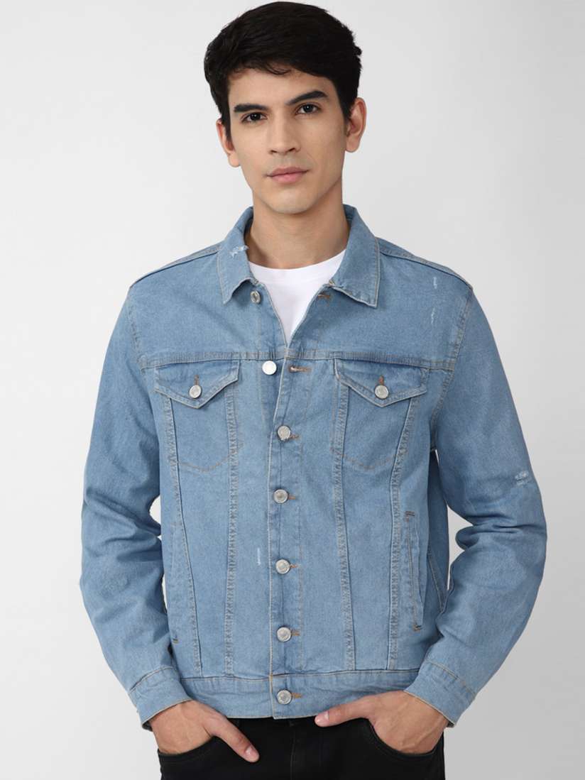 Buy FOREVER 21 Men Blue Solid Spread Collar Long Sleeves Denim Jacket Jackets for Men 19724600 Myntra