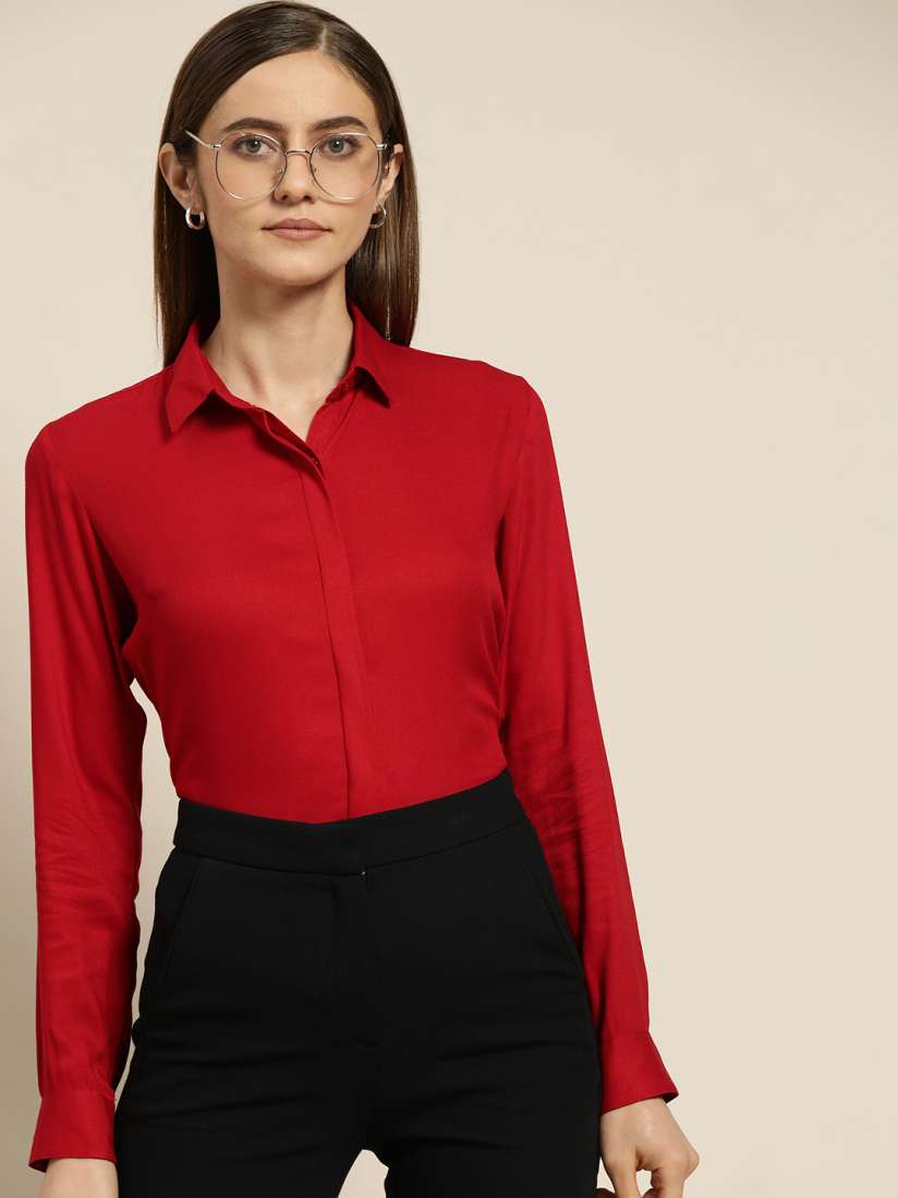 Buy Hancock Women Red Solid Regular Fit Formal Shirt Shirts for Women 19730002 Myntra