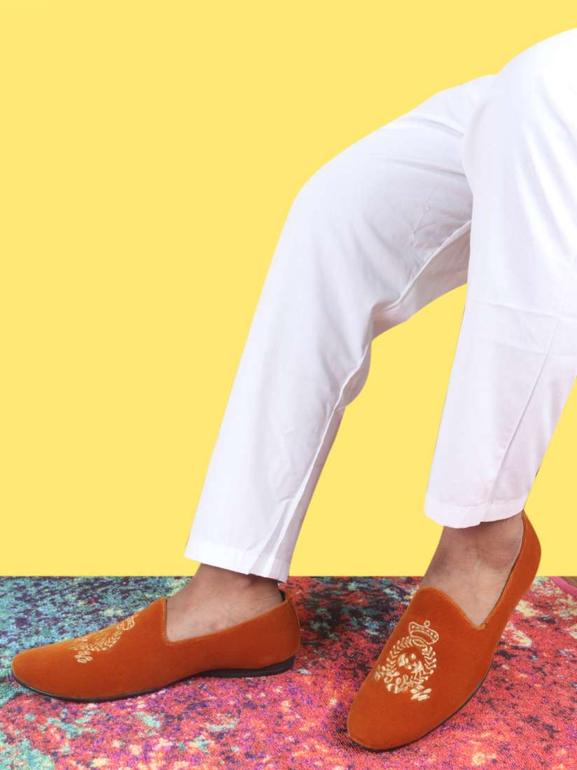 Orange velvet shoes shop