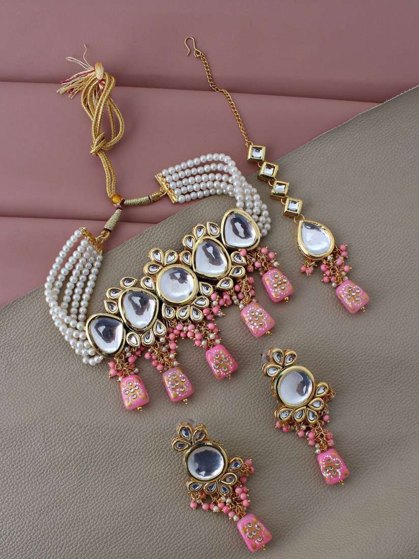 Buy LUCKY JEWELLERY Gold Plated Pink Kundan Studded Jewellery Set Jewellery Set for Women 19739376 Myntra
