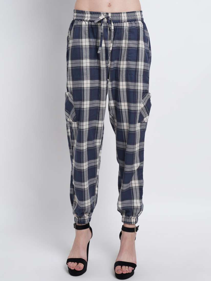 Buy Purple State Women Navy Blue Checked Comfort Joggers Trousers Trousers for Women 19747334 Myntra