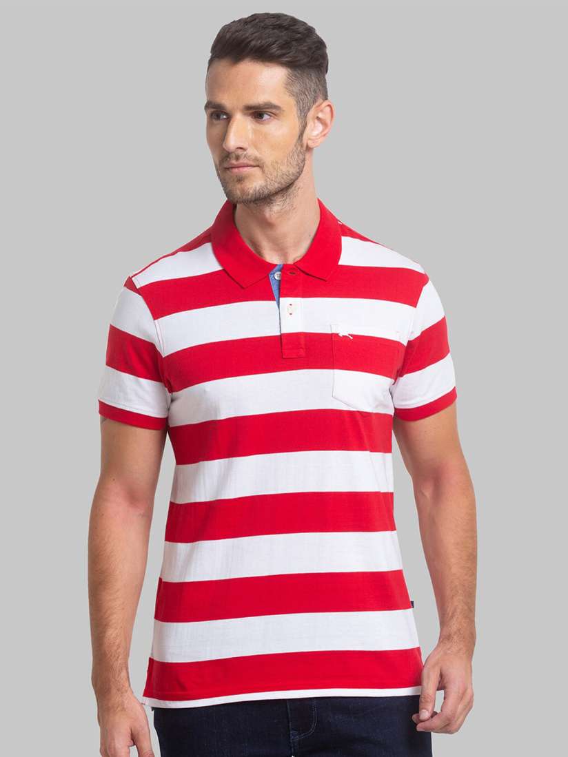 Red and white striped polo t shirt cheap