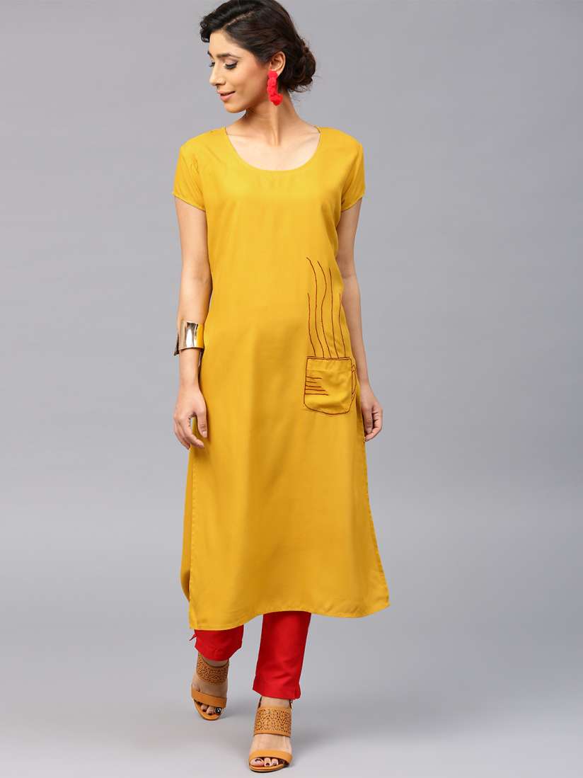 Buy AKS Women Mustard Yellow Solid Straight Kurta Kurtas for Women Myntra
