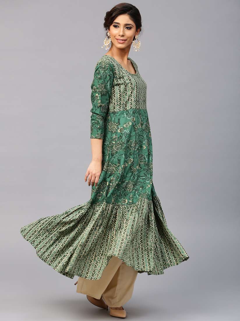 Buy AKS Women Green Printed A Line Kurta Kurtas for Women Myntra
