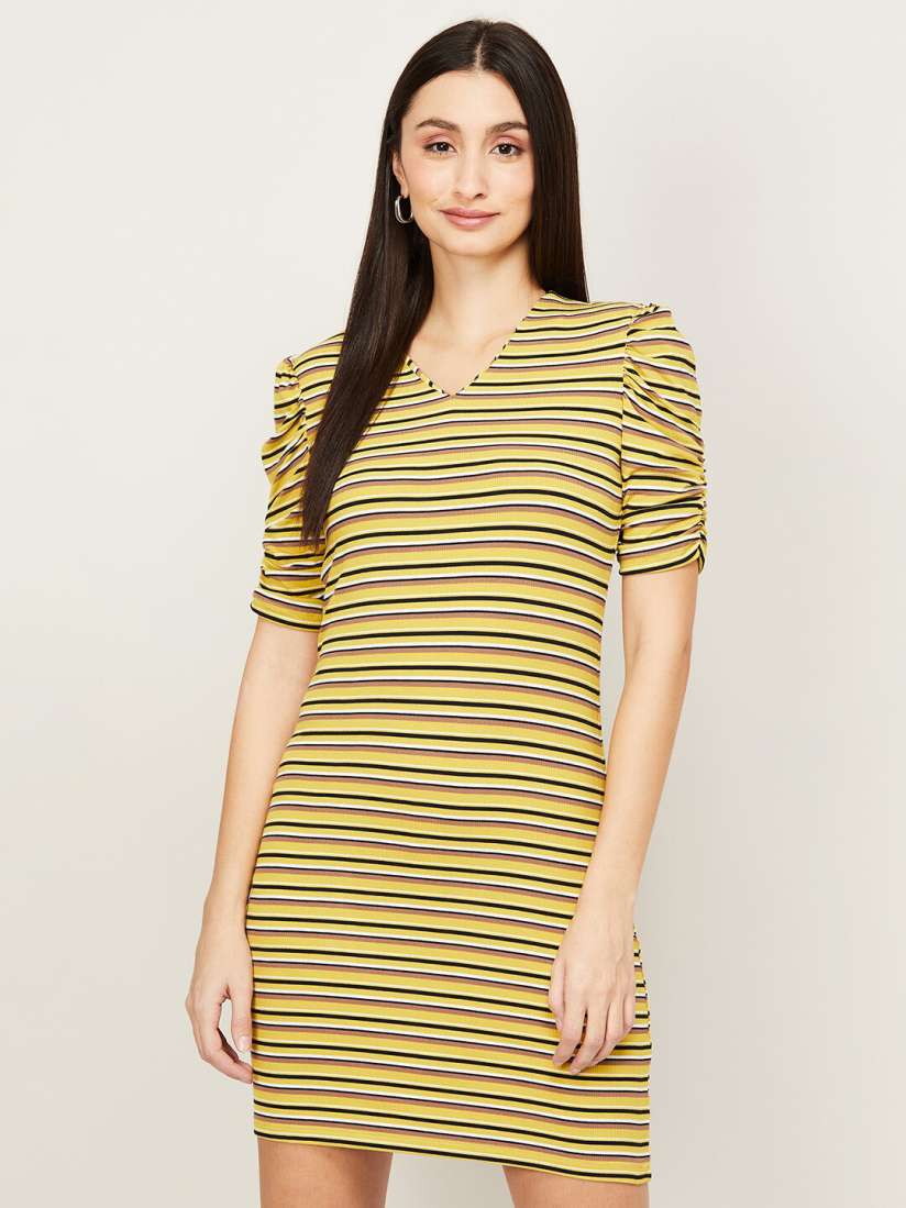 Yellow striped bodycon dress outlet