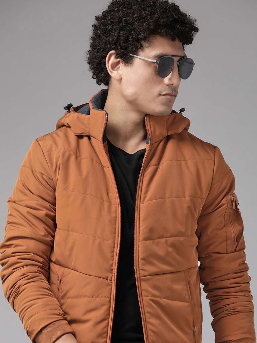 Buy The Roadster Lifestyle Co. Men Rust Orange Solid Padded Jacket with Detachable Hood Jackets for Men 19763956 Myntra