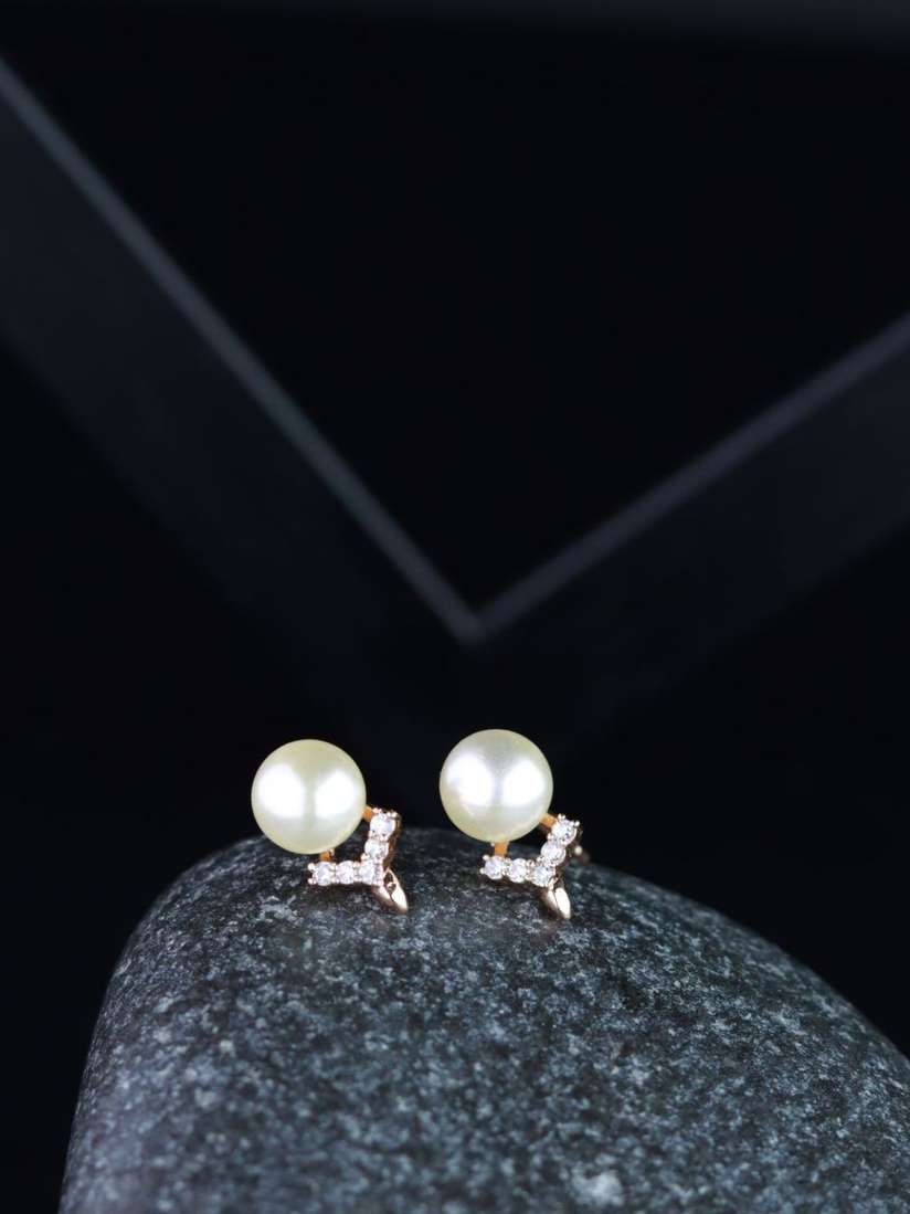 I Jewels Rose Gold Off White Circular Studs Earrings