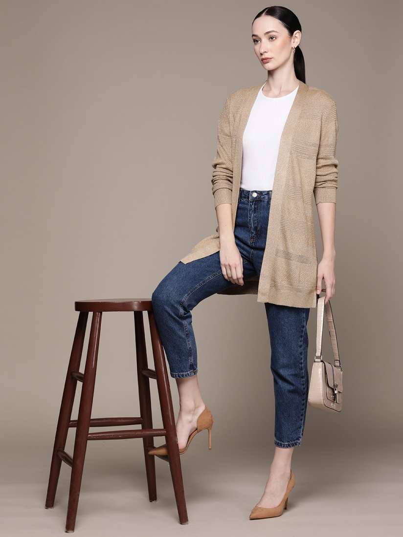 Buy Macy s Alfani Women Self Design Longline Open Front Sweater Sweaters for Women 19768332 Myntra