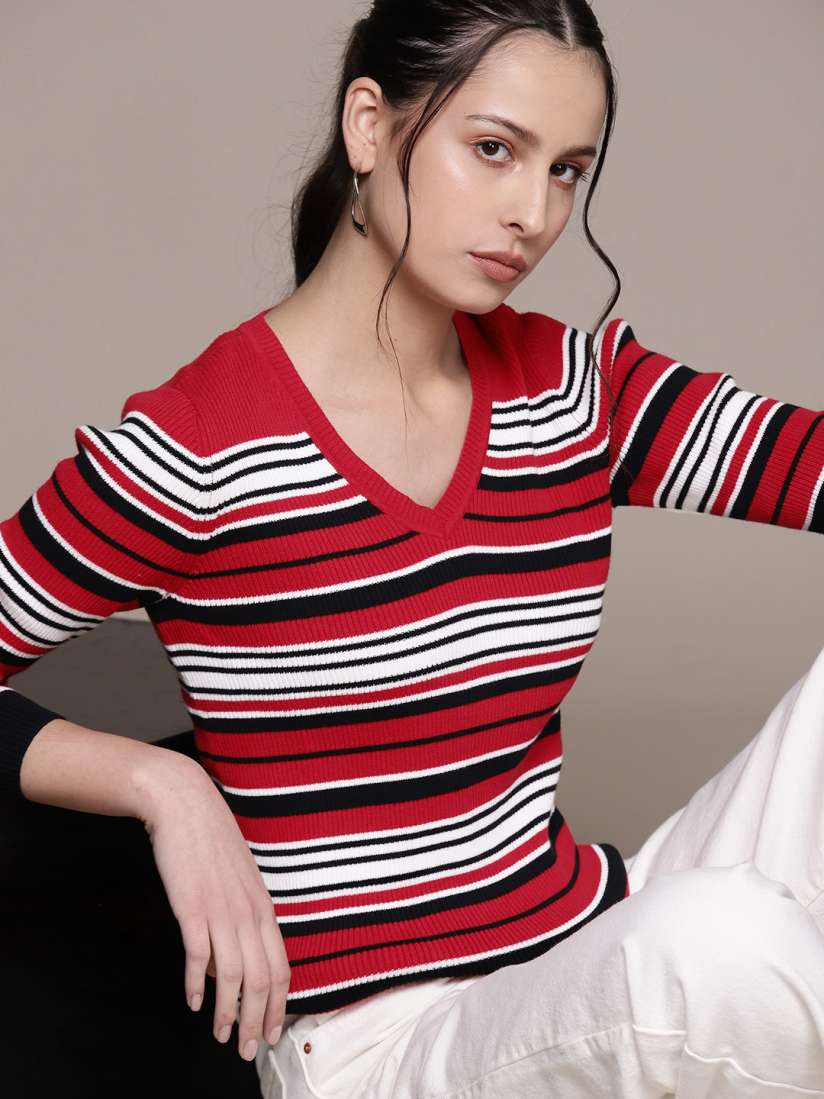 Buy Macy s Karen Scott Women Striped Pure Cotton Pullover Sweaters for Women 19768334 Myntra
