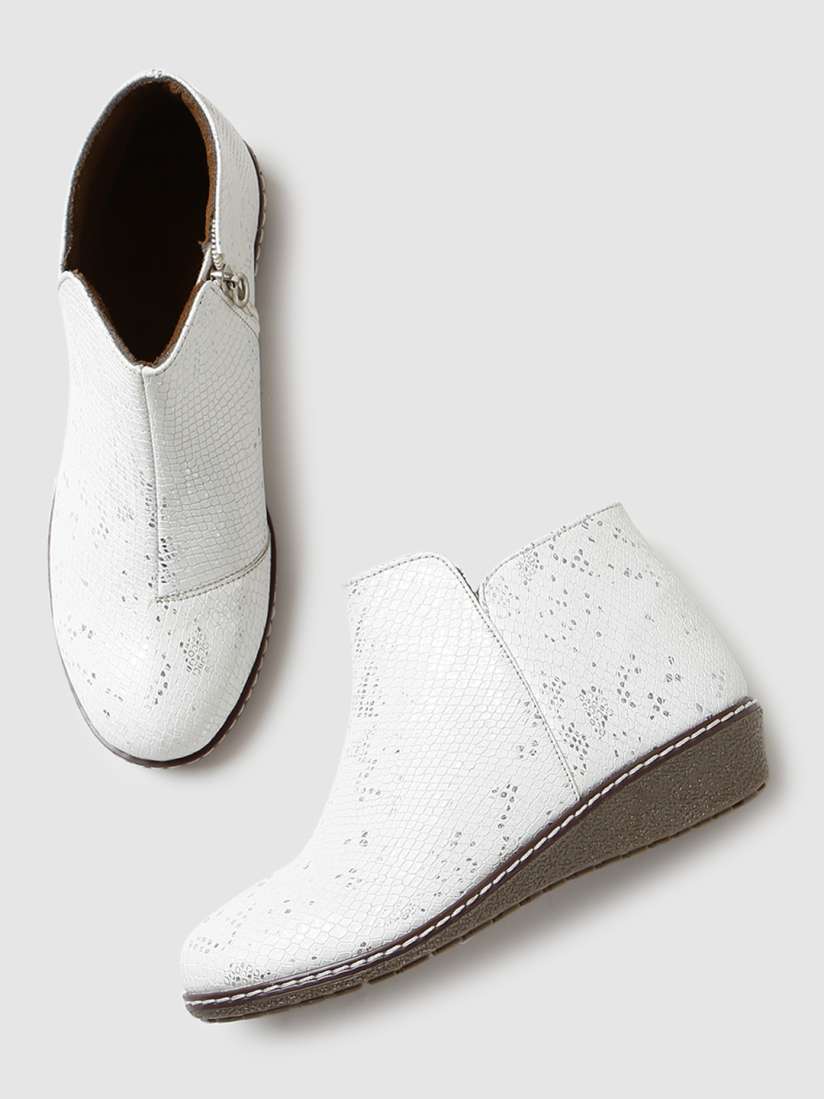 Buy Marc Loire Women White PU Party Wedge Textured Boots Boots for Women 19769310 Myntra