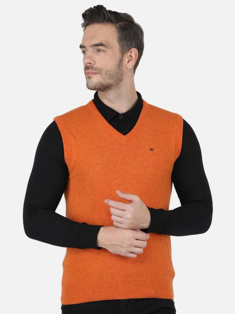 Orange sweater vest mens top