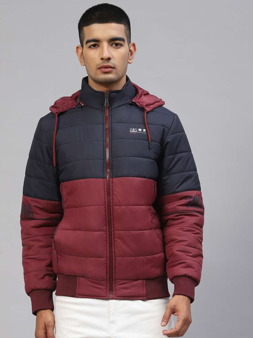 Buy Foreign Culture By Fort Collins Men Red Navy Blue Colourblocked Hooded Bomber Jacket Jackets for Men 19771414 Myntra