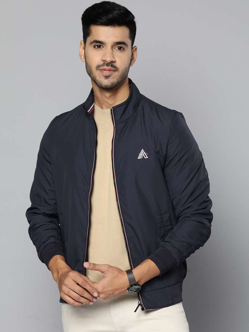 Buy Fort Collins Men Navy Blue Solid Mock Collar Bomber Jacket Jackets for Men 19771456 Myntra