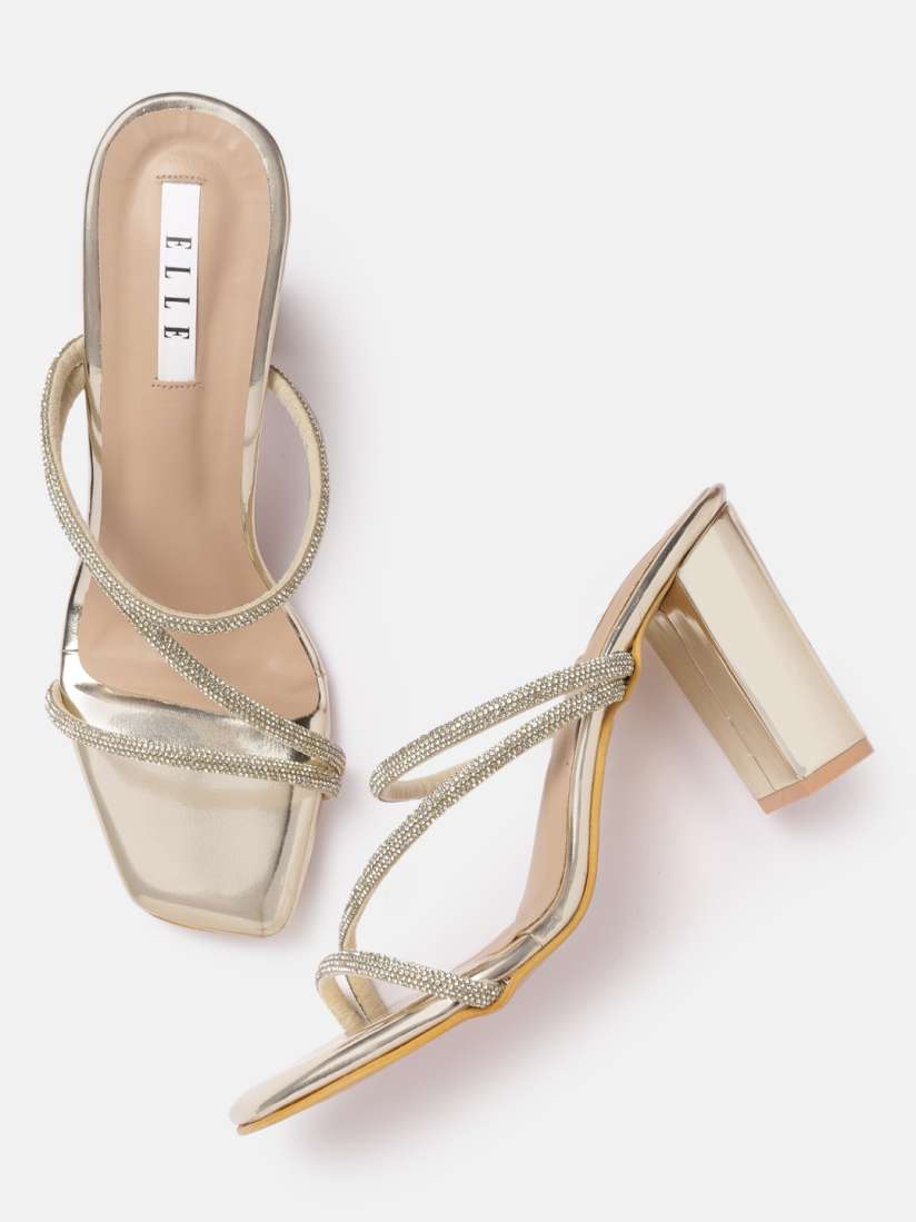 Buy ELLE Gold Toned Embellished Block Heels Heels for Women 19771768 Myntra