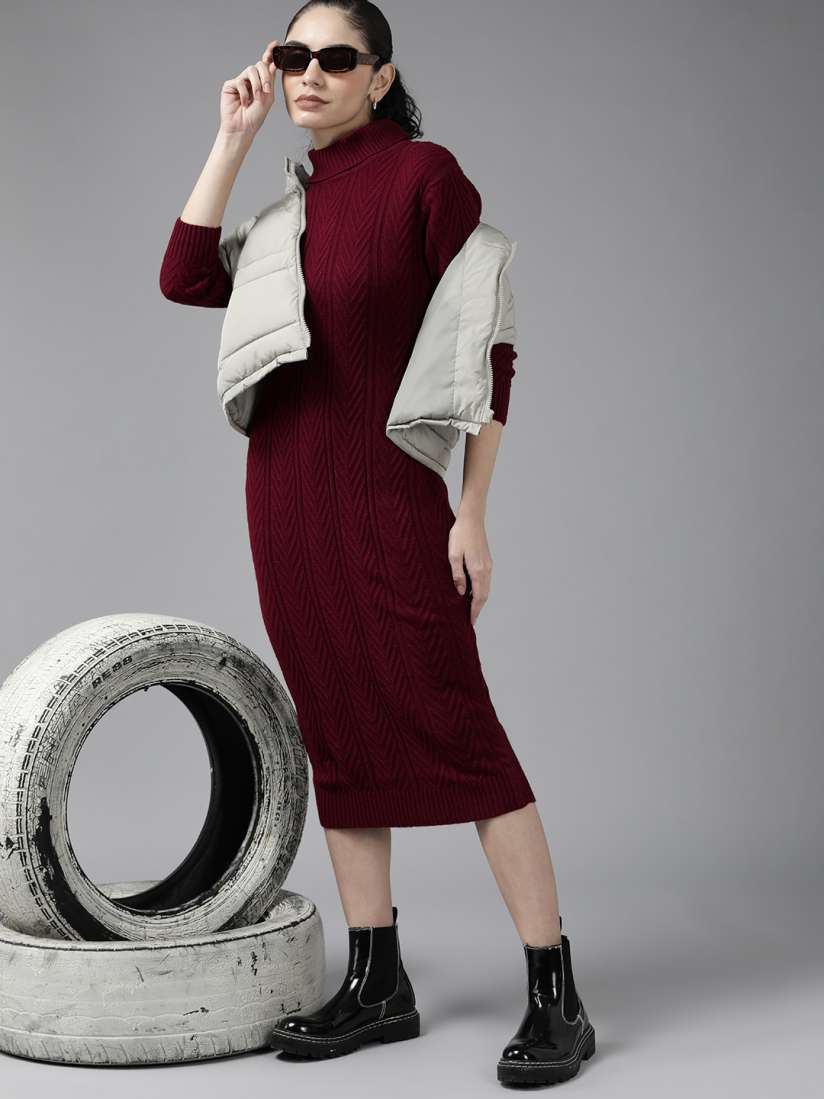 Buy Roadster Women Maroon Self Design Sweater Dress Sweaters for Women 19798108 Myntra