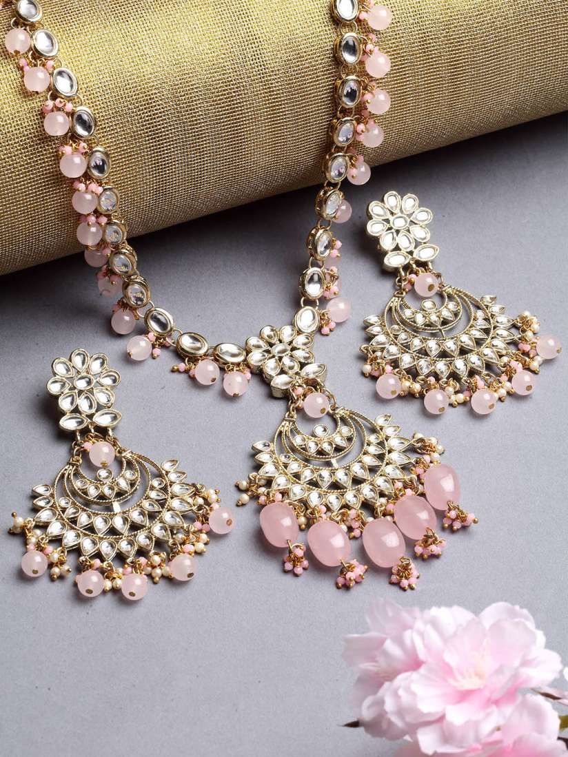 Buy KARATCART Gold Plated Pink White Kundan Studded Beaded Handcrafted Jewellery Set Jewellery Set for Women 19804684 Myntra