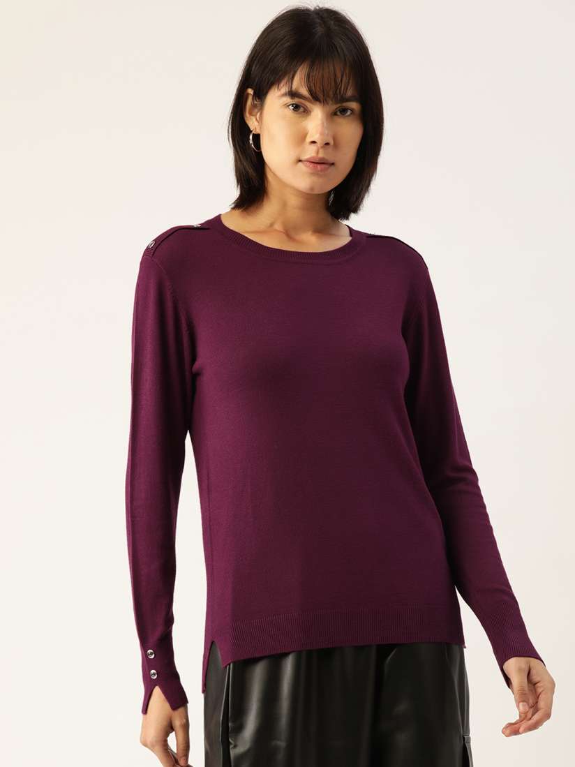 Buy Madame Women Purple Solid Pullover Sweaters for Women 19805512 Myntra