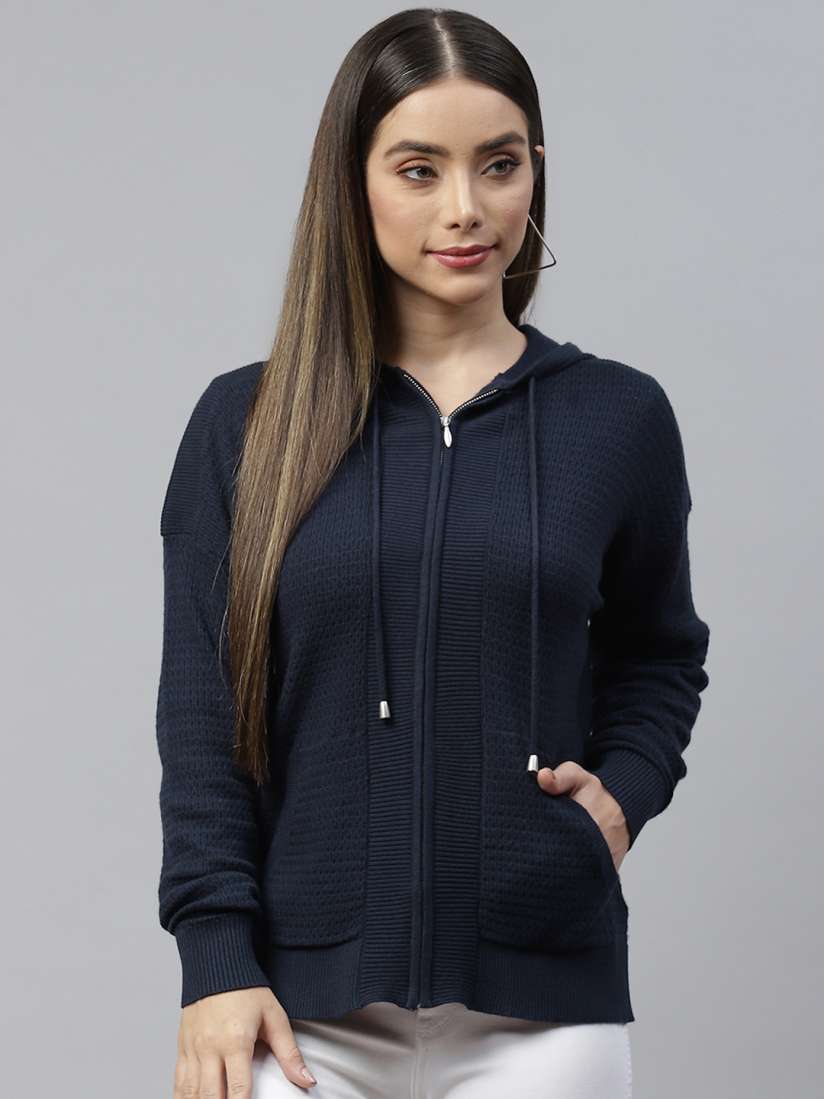 Navy blue zip up sweater women's clearance