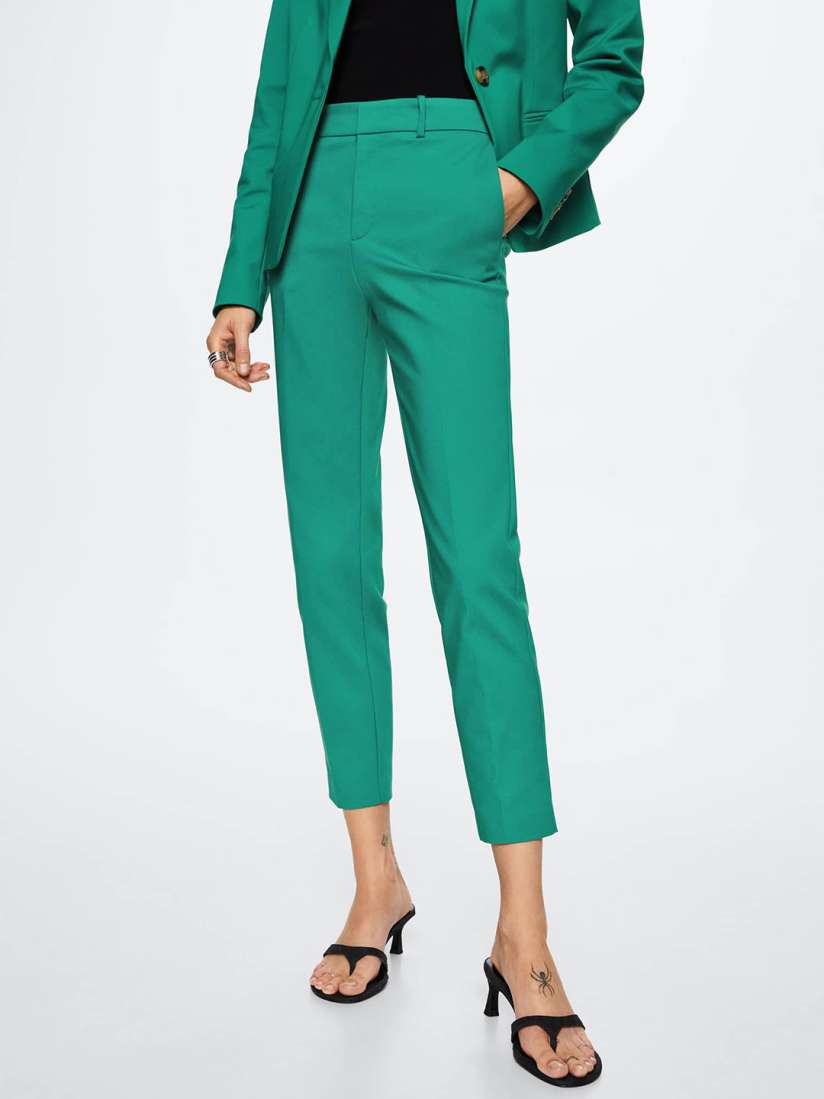 Buy MANGO Women Green Slim Fit Trousers Trousers for Women 19813450 Myntra